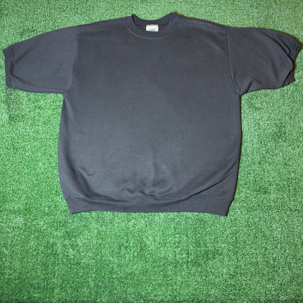 VTG Lee Sport Mens Short Sleeve Sweatshirt Black Crewneck Fleece Pullover SiZE M